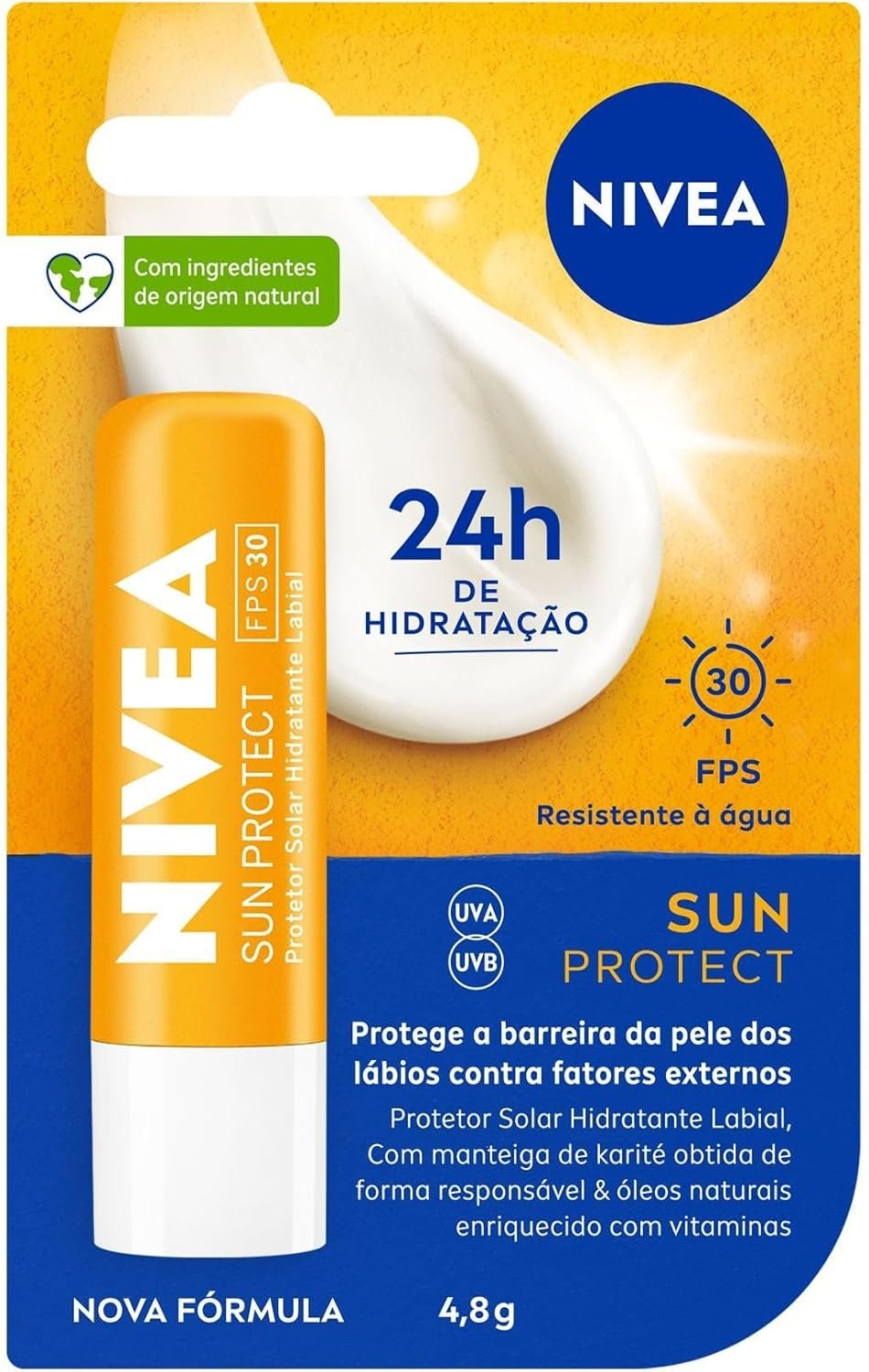 NIVEA Protetor Solar Hidratante Labial Sun Protect FPS 30 4,8 g - Lábios protegidos do sol e do ressecamento, alta proteção contra os raios UVA/UVB, com extrato de girassol e Vitamina E 1 NIVEA Protetor Solar Hidratante Labial Sun Protect FPS 30 4,8 g - Lábios protegidos do sol e do ressecamento, alta proteção contra os raios UVA/UVB, com extrato de girassol e Vitamina E