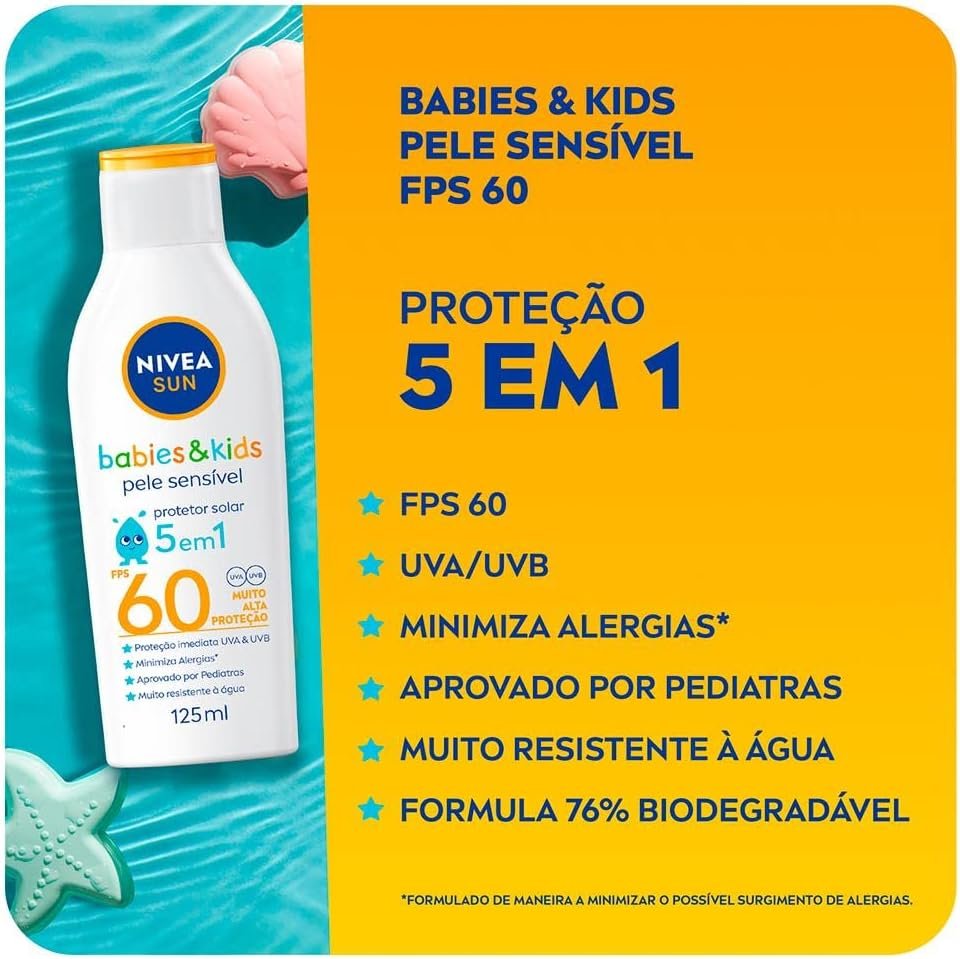 NIVEA SUN Protetor Solar Kids & Babies Pele Sensível FPS 60 125ml 2 NIVEA SUN Protetor Solar Kids & Babies Pele Sensível FPS 60 125ml - Imagem 2