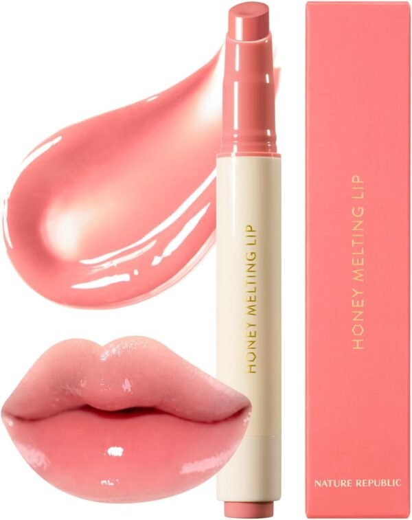 Nature Republic Lábio derretido de mel (02 figueiras) bastão labial macio, brilho hidratante, bálsamos hidratantes, tonalidade transparente, brilho e nude, acabamento brilhante, maquiagem coreana