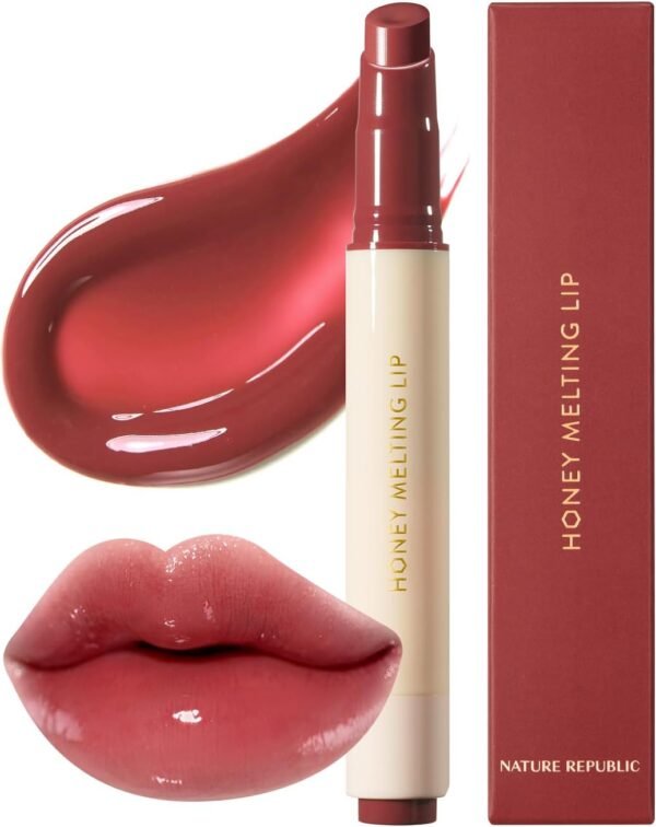 Nature Republic Lábios derretidos de mel (05 plumas), bastão labial macio, brilho hidratante, bálsamos hidratantes, tonalidade transparente, acabamento brilhante e brilhante, maquiagem coreana