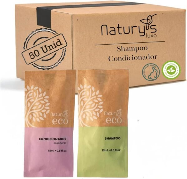 Naturys Kit 50 Shampoo e Condicionador 15ml Ecológico Vegano Hotel Motel Pousada Spa