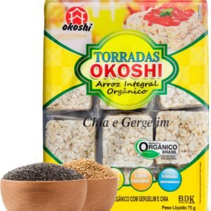 OKOSHI - Torrada de Arroz Integral Orgânico - Bolacha de arroz, Snacks Fit de Baixa Caloria - Vegano, Sem Açúcar, Baixo Sódio, Sem Glúten, Sem Lactose, Sem Gordura Trans, Kosher - 75g