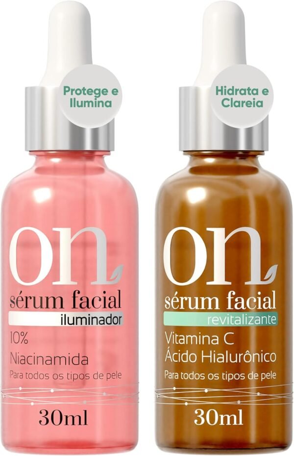 ON - Kit Sérum Facial com 2 unidades com Vitamina C e Ácido Hialurônico + Sérum com Niacinamida - Skincare Facial - Cuidados com a Pele