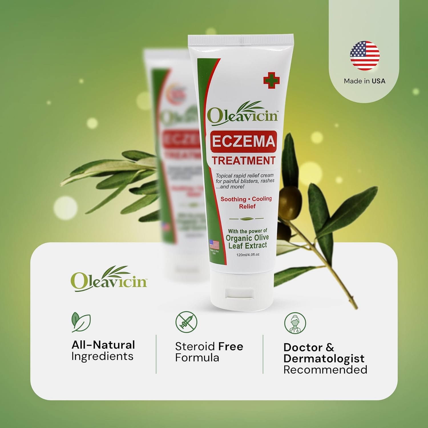Oleavicin Creme de tratamento de eczema – livre de esteroides, extrato orgânico de folha de oliveira, calmante e hidratante para todos os tipos de pele, crianças e adultos 2 Oleavicin Creme de tratamento de eczema – livre de esteroides, extrato orgânico de folha de oliveira, calmante e hidratante para todos os tipos de pele, crianças e adultos - Imagem 2
