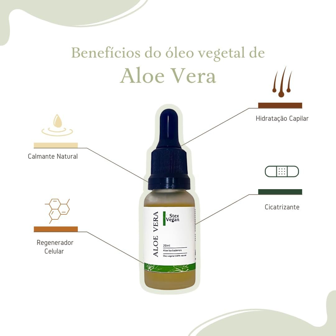 Óleo Vegetal de Aloe Vera (Babosa), Stex Vegan, 100% Natural e Puro | Anti Idade, Anti Manchas, Redução do Frizz (20mL Conta Gotas Vidro) 2 Óleo Vegetal de Aloe Vera (Babosa), Stex Vegan, 100% Natural e Puro | Anti Idade, Anti Manchas, Redução do Frizz (20mL Conta Gotas Vidro) - Imagem 2