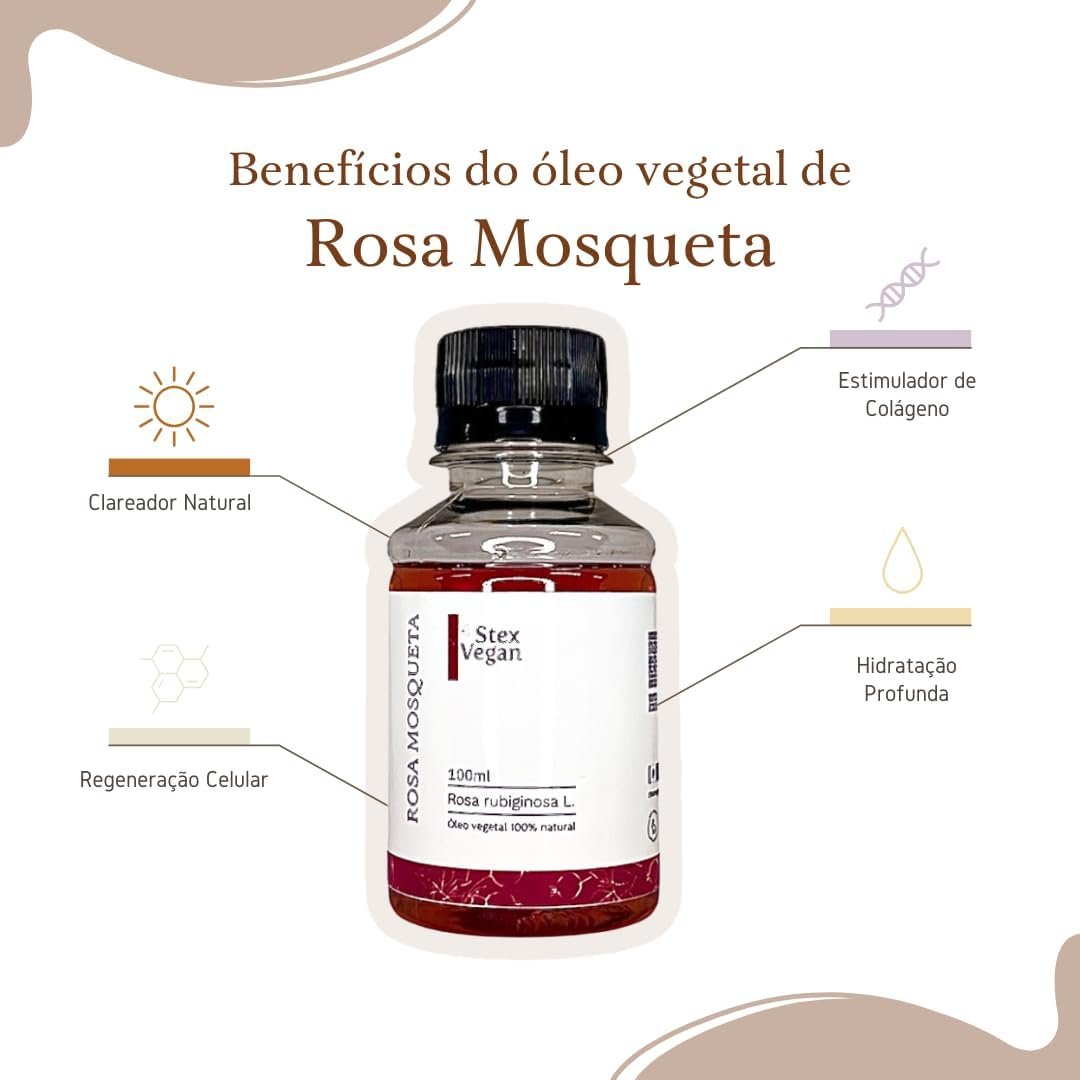 Óleo Vegetal de Rosa Mosqueta, Stex Vegan, 100% Puro e Natural - Elimina Manchas, Anti Estrias e Celulites (100mL Plástico) 1 Óleo Vegetal de Rosa Mosqueta, Stex Vegan, 100% Puro e Natural - Elimina Manchas, Anti Estrias e Celulites (100mL Plástico)