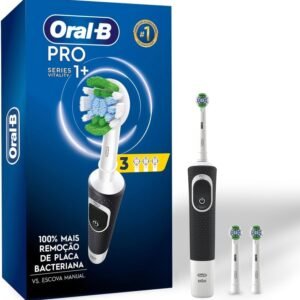 Oral-B PRO Series 1+, Escova de Dentes Elétrica, Cabeça Redonda, Cabo Ergonômico, 3 refis Precision Clean, Preta