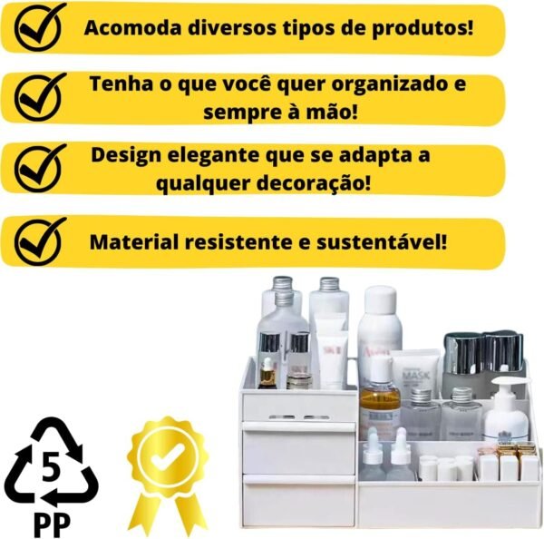 Organizador Maquiagem Escritório Mesa Cosméticos Porta Treco Multiuso Gaveta Caneta (Branco) - Imagem 2