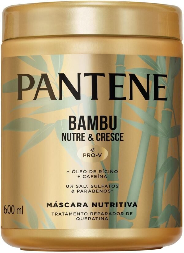 Pantene - Máscara Nutritiva Bambu Nutre e Cresce, com Óleo Capilar de Rícino e Cafeína, Tratamento Capilar Reparador, 600 ml - Imagem 2