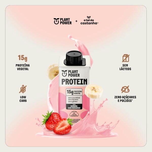 Plant Power Bebida Vegetal sabor Banana com Morango 15g de proteína - 250ml - Imagem 2