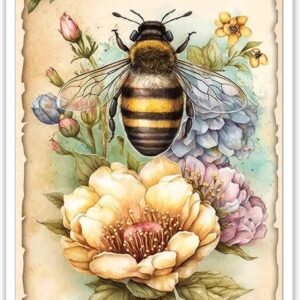 Pôster vintage floral vespa medieval pastoral retrô planta animal abelha flor silvestre gótico inseto pôster adequado para sala de estar quarto jardim e outras decorações 30,5 x 40,6 cm sem moldura
