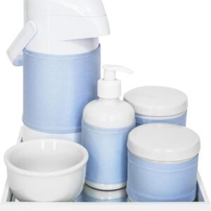 Potinho de Mel Kit Higiene Espelho Completo Porcelanas, Garrafa e Capa Azul