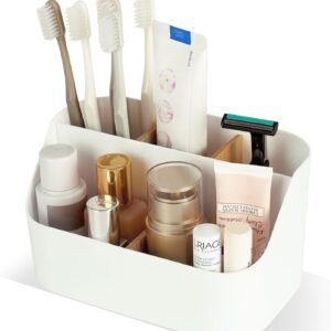 QIYVLOS Suportes de escova de dentes para banheiros, suporte de escova de dentes com 5 compartimentos, suporte de escova de dentes elétrica e suporte de pasta de dente para armazenamento de acessórios