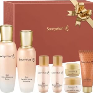 SOORYEHAN BON EXTRA MOISTURE SKINCARE GIFT SET - Korean Skincare Gift Set, Luxury Premium High-end Hydrating Toner, Emulsion Lotion, Cleansing Foam, Cream, Eye Cream (385ml / 13.01 Fl Oz)
