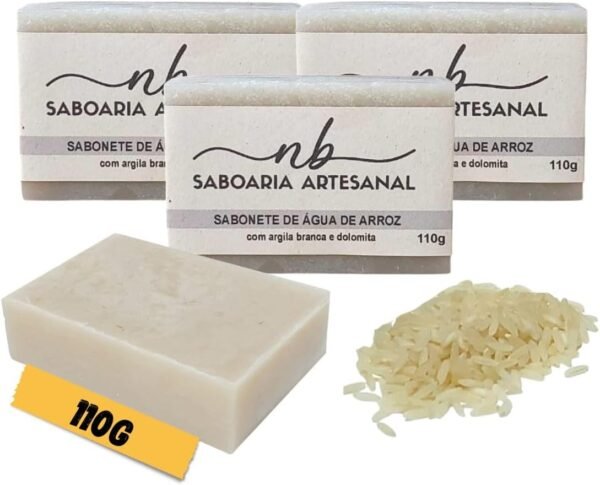 Sabonete Clareador Hidratante Água de Arroz Argila Branca e Dolomita kit c/3 un