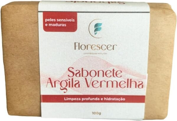 Sabonete Vegano Argila Vermelha - Hidratação Esfoliação Redução de Linhas de Expressão.