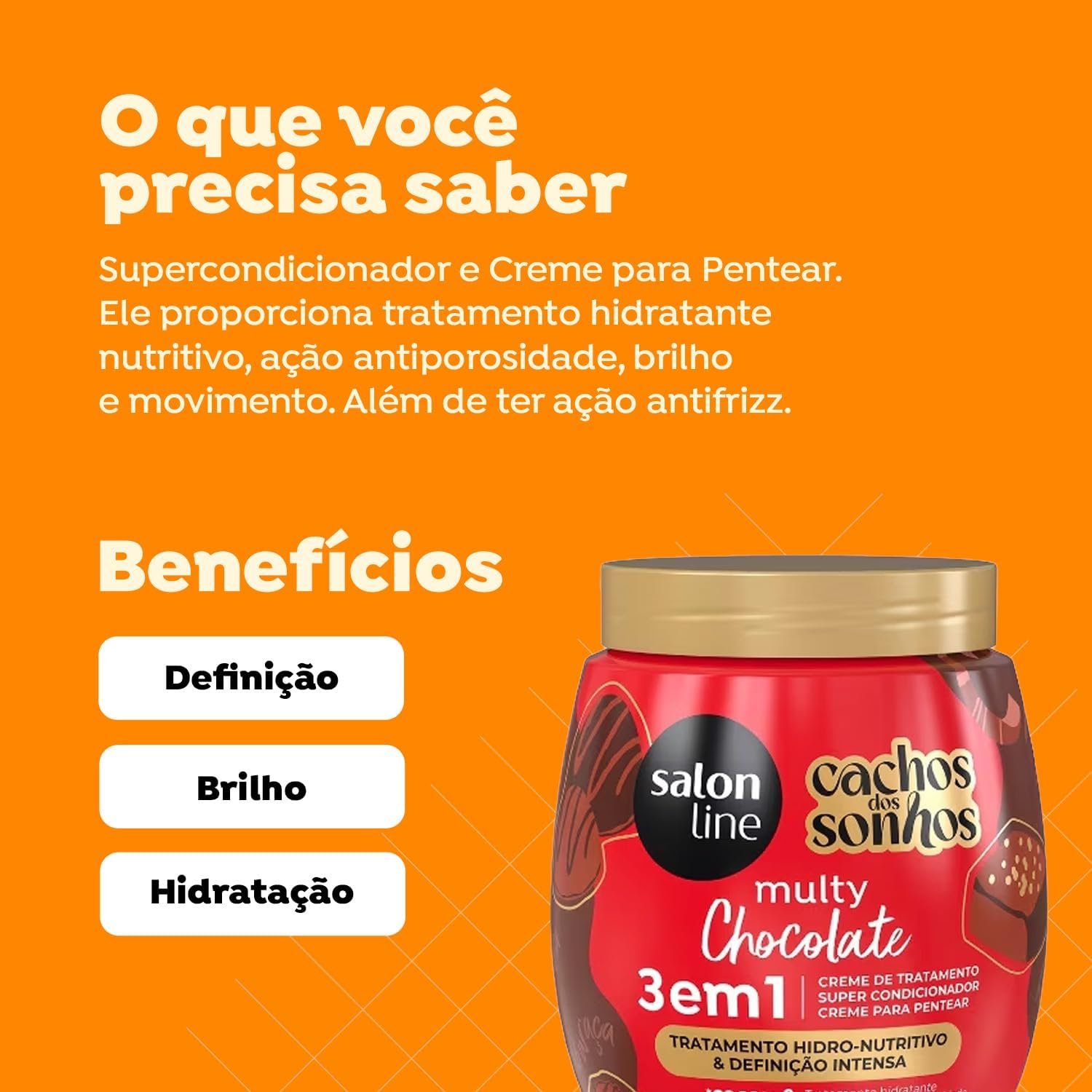 Salon Line, Creme de Tratamento 3 em 1, Cachos dos Sonhos, Multy Chocolate, Vegano - Para Cabelos Cacheados e Crespos, 1kg 2 Salon Line, Creme de Tratamento 3 em 1, Cachos dos Sonhos, Multy Chocolate, Vegano - Para Cabelos Cacheados e Crespos, 1kg - Imagem 2
