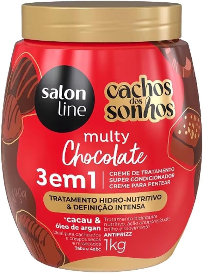 Salon Line, Creme de Tratamento 3 em 1, Cachos dos Sonhos, Multy Chocolate, Vegano - Para Cabelos Cacheados e Crespos, 1kg 1 Salon Line, Creme de Tratamento 3 em 1, Cachos dos Sonhos, Multy Chocolate, Vegano - Para Cabelos Cacheados e Crespos, 1kg