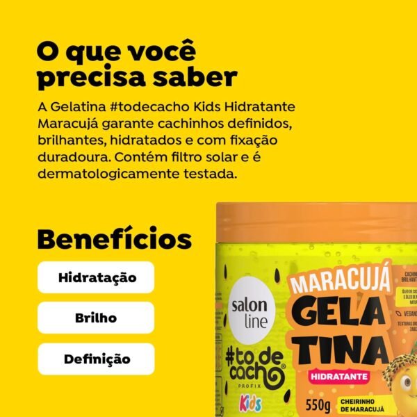 Salon Line, Gelatina Capilar Hidratante, Maracujá, #todecacho Kids, Vegana - Para Cabelos Ondulados, Cacheados e Crespos, Salon Line, 550g - Imagem 2