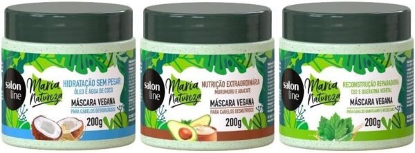 Salon Line, Kit Maria Natureza com 3 Máscaras para Hidratação, Nutrição e Reconstrução, Veganos - Para Todos os Tipos de Cabelos, 200g