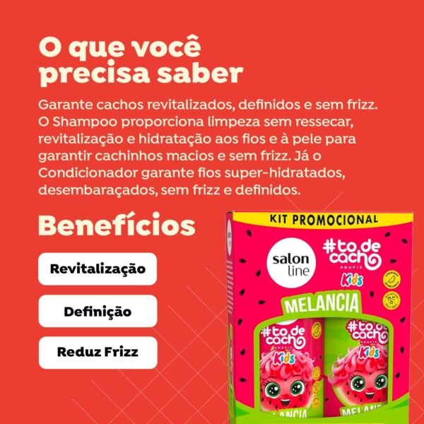 Salon Line, Kit Shampoo 300 ml e Condicionador 200 ml, #todecacho Kids, Melancia, Vegano - Para Cabelos Ondulados, Cacheados e Crespos - Imagem 2