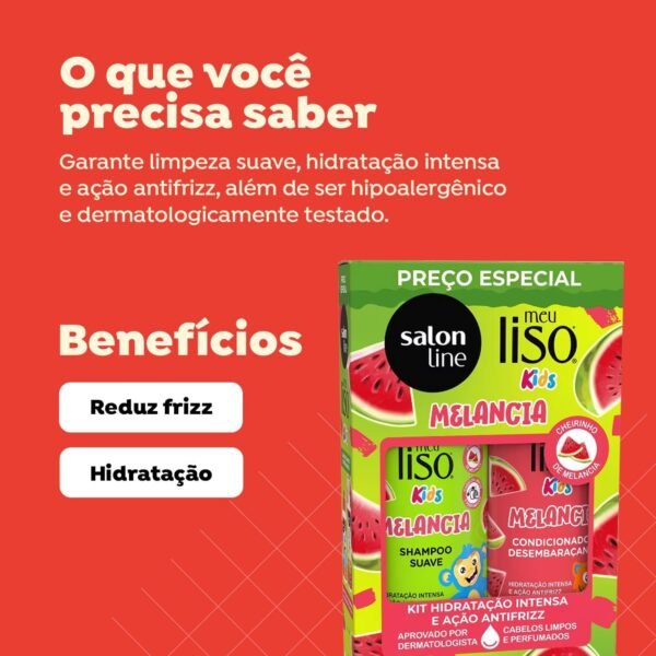 Salon Line, Kit Shampoo e Condicionador, Meu Liso Kids, Melancia, Vegano - Para Cabelos Lisos, 2 Unidades - Imagem 2