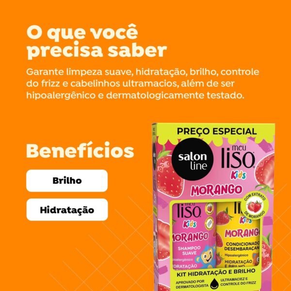 Salon Line, Kit Shampoo e Condicionador, Meu Liso Kids, Morango, Vegano - Para Cabelos Lisos, 2 Unidades - Imagem 2
