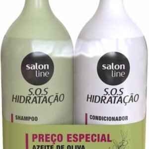 Salon Line, Kit Shampoo e Condicionador, SOS Hidratação, Azeite de Oliva, Vegano - Cabelos Ondulados, Cacheados e Crespos, 1 L cada
