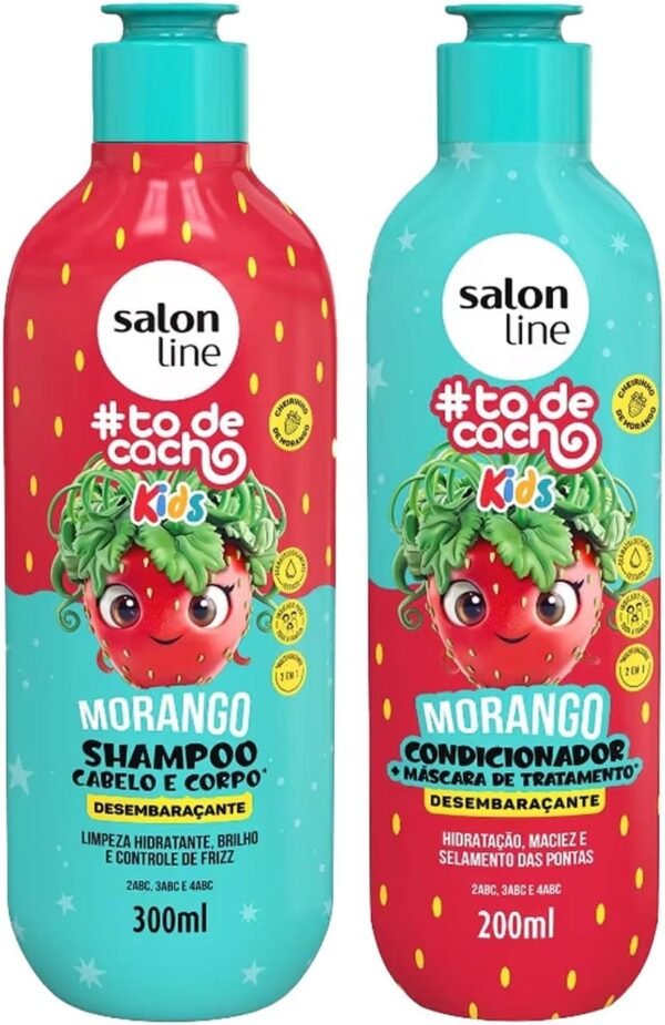 Salon Line, Kit Shampoo e Condicionador, #todecacho Kids, Morango, Vegano - Para Cabelos Ondulados, Cacheados e Crespos, 2 Unidades
