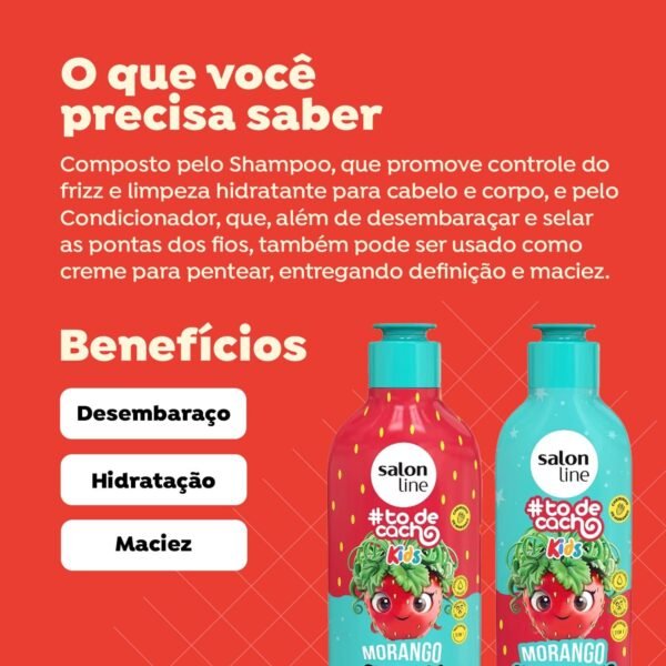 Salon Line, Kit Shampoo e Condicionador, #todecacho Kids, Morango, Vegano - Para Cabelos Ondulados, Cacheados e Crespos, 2 Unidades - Imagem 2