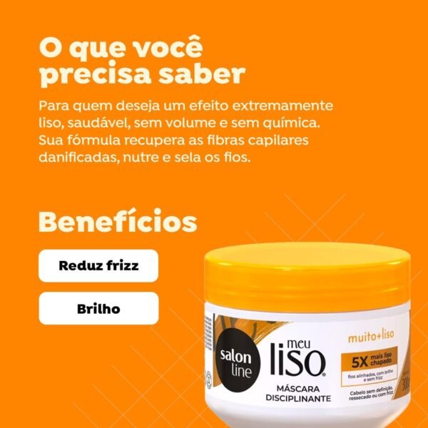 Salon Line, Máscara Capilar Hidratante, Meu Liso, Muito + Liso, Vegano - Para Cabelos Lisos Naturais, Alisados ou Relaxados, 300 g - Imagem 2