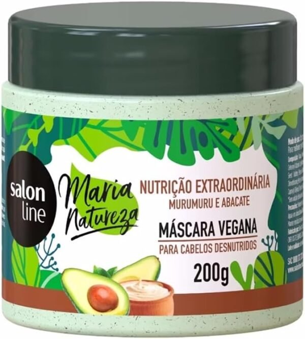 Salon Line, Máscara Capilar, Maria Natureza, Nutrição Extraordinária, Murumuru e Abacate, Vegana - Todos os Tipos de Cabelos, 200 g