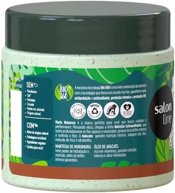 Salon Line, Máscara Capilar, Maria Natureza, Nutrição Extraordinária, Murumuru e Abacate, Vegana - Todos os Tipos de Cabelos, 200 g - Imagem 2