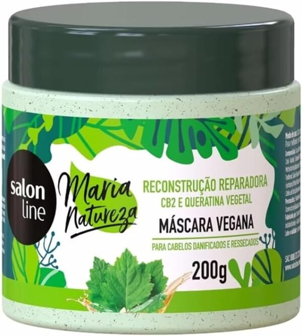Salon Line, Máscara Capilar, Maria Natureza, Reconstrução Reparadora, CB2 e Queratina Vegetal, Vegana - Todos os Tipos de Cabelos, 200 g