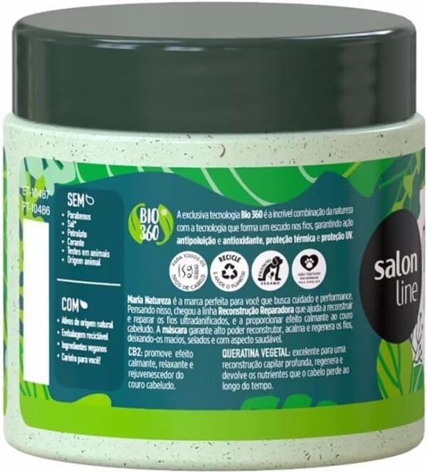 Salon Line, Máscara Capilar, Maria Natureza, Reconstrução Reparadora, CB2 e Queratina Vegetal, Vegana - Todos os Tipos de Cabelos, 200 g - Imagem 2