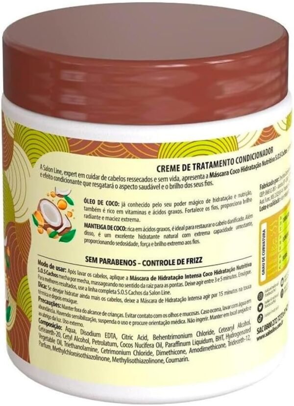 Salon Line, Máscara Capilar, SOS Cachos, Coco, Hidratação Nutritiva, Vegano - Cabelos Ondulados, Cacheados e Crespos, 1 Kg - Imagem 2
