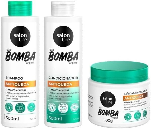 Salon Line, SOS Bomba, Antiqueda, Kit com 3 Produtos, Vegano - Para Todos os Tipos de Cabelos, 300 ml e 500 g