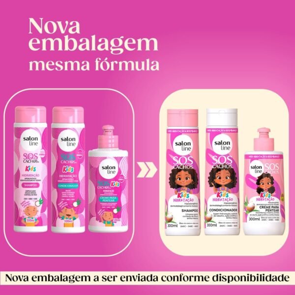 Salon Line, SOS Cachos, Kit Shampoo + Condicionador + Creme de Pentear, Kids Hidratação, Veganos - Para Cabelos Ondulados, Cacheados e Crespos, 300 ml - Imagem 2