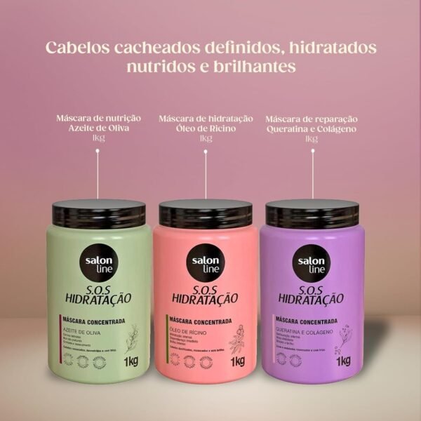 Salon Line, SOS Hidratação, Cronograma Capilar, Somente a Máscara Capilar Bio-Recostrução Não é Vegana - Para Cabelos Ondulados, Cacheados e Crespos, 1 kg - Imagem 2