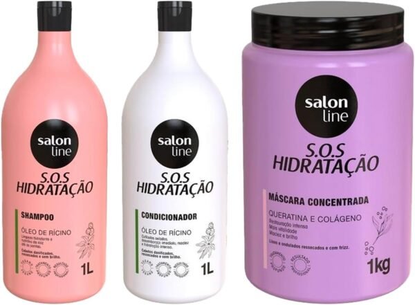 Salon Line, SOS Hidratação, Kit Hidratação Turbinada com Máscara Bio-Reconstrução, Somente a Máscara Capilar Não é Vegana - Para Cabelos Lisos, Ondulados, Cacheados e Crespos, 1 L e 1 kg