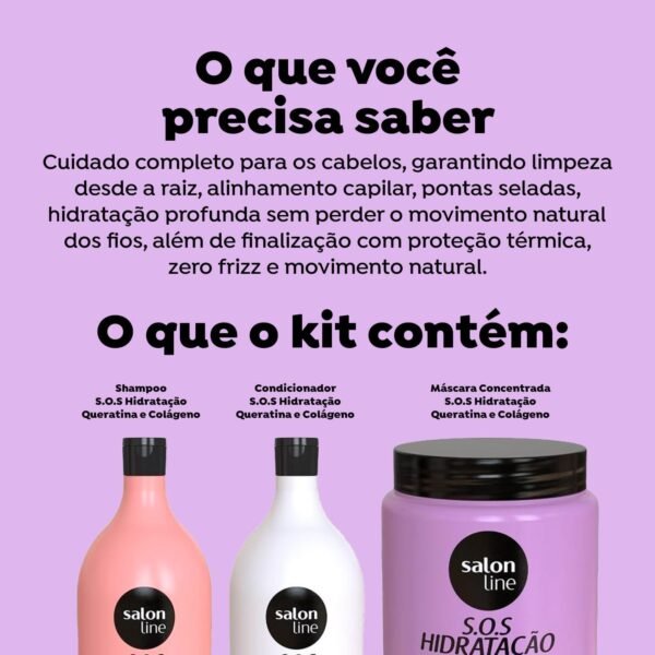 Salon Line, SOS Hidratação, Kit Hidratação Turbinada com Máscara Bio-Reconstrução, Somente a Máscara Capilar Não é Vegana - Para Cabelos Lisos, Ondulados, Cacheados e Crespos, 1 L e 1 kg - Imagem 2