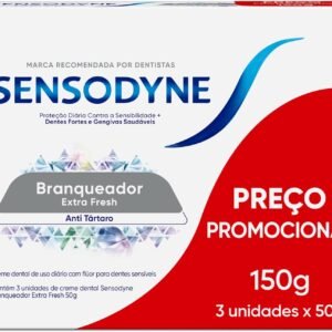 Sensodyne Creme Dental Branqueador Extra Fresh com Flúor, Anti Tártaro, Proteção Diária Contra Sensibilidade, Dentes Fortes e Gengivas Saudáveis, Leve 3 e Pague 2, 50g cada