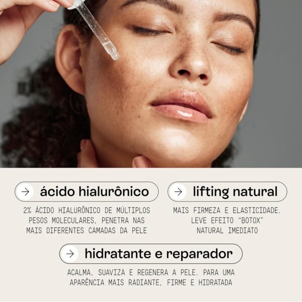 Serum Facial 2% Acido Hialuronico Puro e Vitamina B5 - Hidratante Facial com Efeito Lifting Preenchedor Anti Idade - Melhora da Elasticidade e Flacidez - Textura Aqua Gel - Vegano, 30g, Beauts - Imagem 2