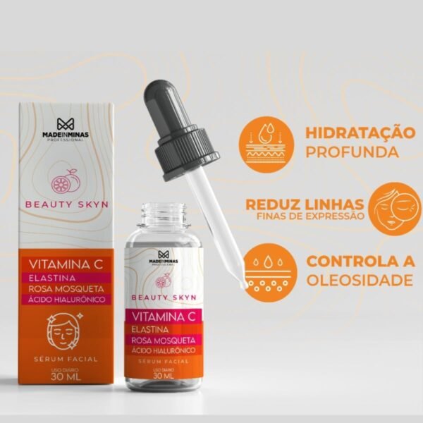 Sérum Facial Anti Idade 4 em 1 Com Vitamina C Ácido Hialurônico Elastina e Rosa Mosqueta Beauty Skin Made In Minas - Imagem 2