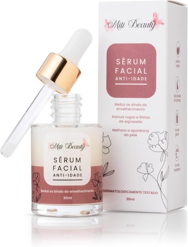 Sérum Facial Anti-Idade de 30ml Com Nano Ácido Hialurônico, Retinol, Óleo de Mosqueta, Colágeno e Alantoína - Reduz Rugas e Linhas, Firmeza, Elasticidade, Hidratação - Miti Beauty