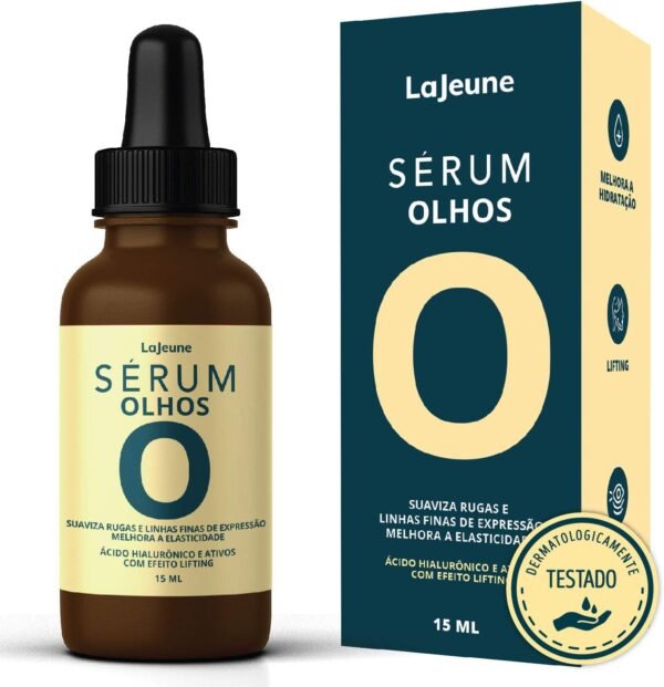 Serum Olhos + Ácido Hialurônico + Ativos com Efeito Lifting - 99% Ingredientes Naturais - Reduze rugas + atenua olheiras + Melhora a elasticidade – Textura ideal pre-maquiagem -15 ml