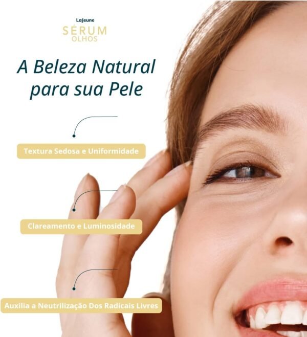 Serum Olhos + Ácido Hialurônico + Ativos com Efeito Lifting - 99% Ingredientes Naturais - Reduze rugas + atenua olheiras + Melhora a elasticidade – Textura ideal pre-maquiagem -15 ml - Imagem 2