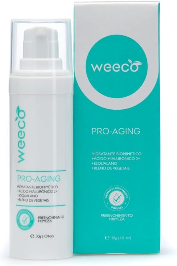 Sérum Pro-Aging AH2+ Weeco 30ml - Rejuvenescedor, Antirrugas e Hidratante Biomimético com Ácido Hialurônico e Esqualano. Hidratação, Firmeza e Preenchimento da Pele. Natural, Vegano & Cruelty Free - Imagem 2