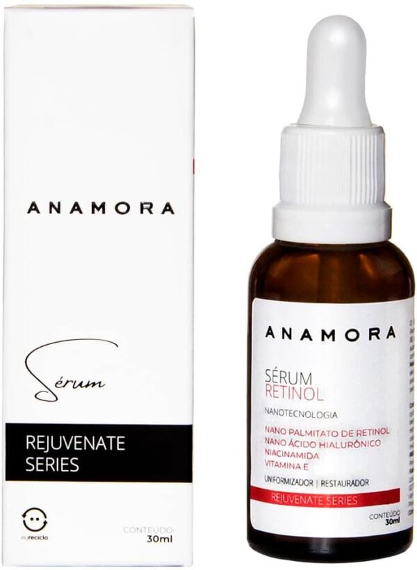 Sérum Retinol Anti Rugas. Previne Flacidez e linhas de expressão. Contém Ácido Hialurônico e Niacinamida.