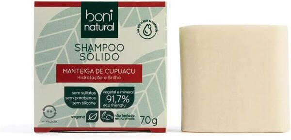 Shampoo Sólido Vegano Boni Natural com Manteiga de Cupuaçu para Hidratação e Brilho, Sem Silicones, Sem Sulfatos, Sem Parabenos, Boni Natural, Verde, BONI NATURAL - Imagem 2